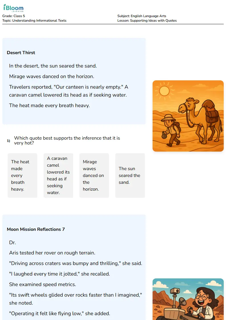 Free Supporting Ideas with Quotes Worksheets for Class 5 | iBloom