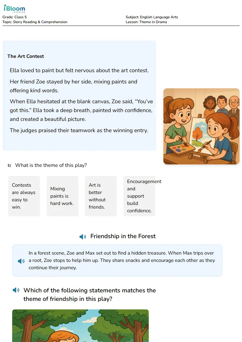 Free Theme in Drama Worksheets for Class 5 | iBloom