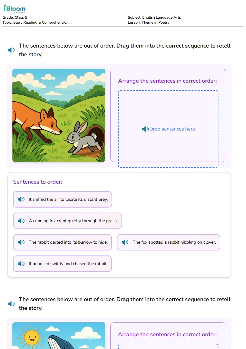 Free Theme in Poetry Worksheets for Class 5 | iBloom