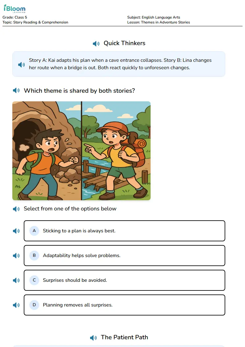 Free Themes in Adventure Stories Worksheets for Class 5 | iBloom