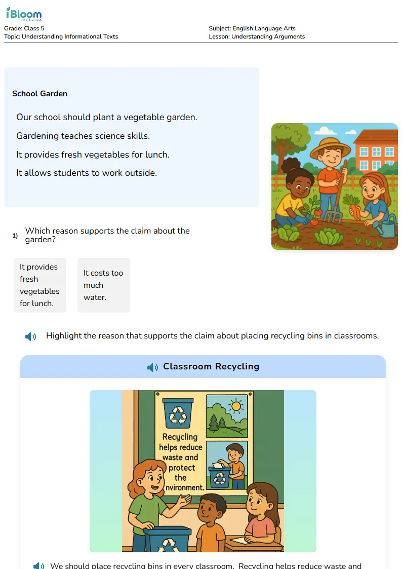 Free Understanding Arguments Worksheets for Class 5 | iBloom