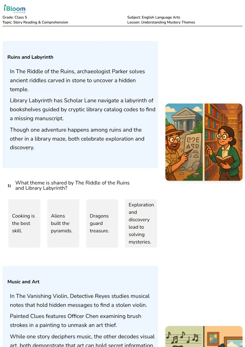 Free Understanding Mystery Themes Worksheets for Class 5 | iBloom