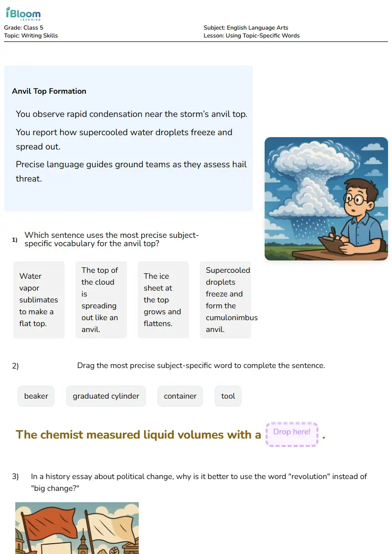 Free Using Topic-Specific Words Worksheets for Class 5 | iBloom