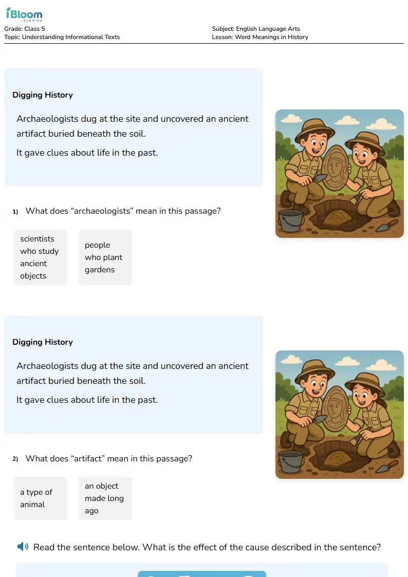 Free Word Meanings in History Worksheets for Class 5 | iBloom