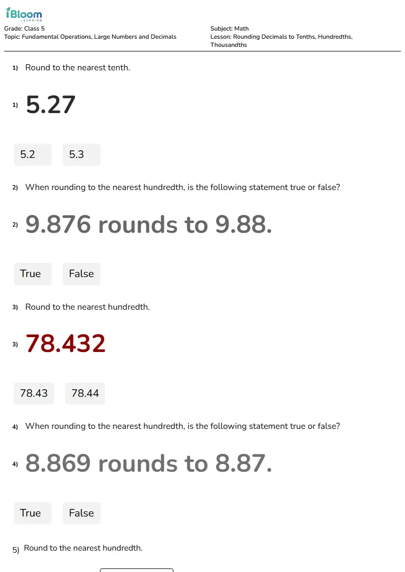 Round Decimals to Thousandths | Class 5