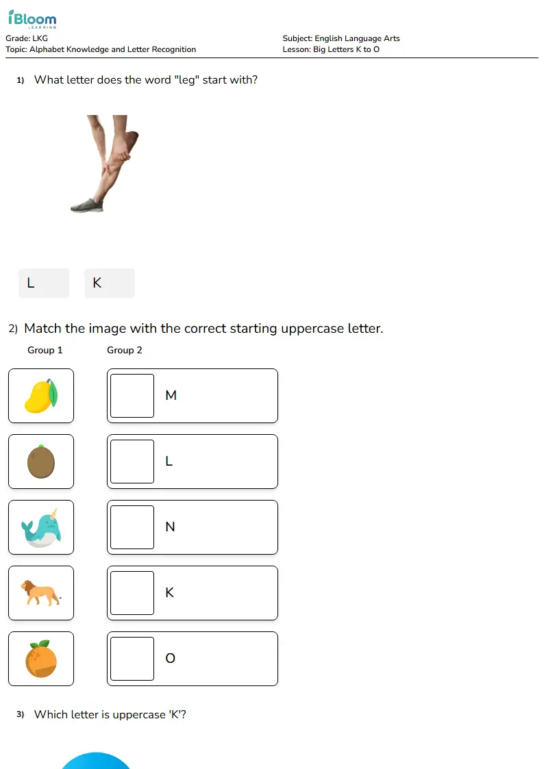 Free Big Letters K to O Worksheets for Lkg | iBloom
