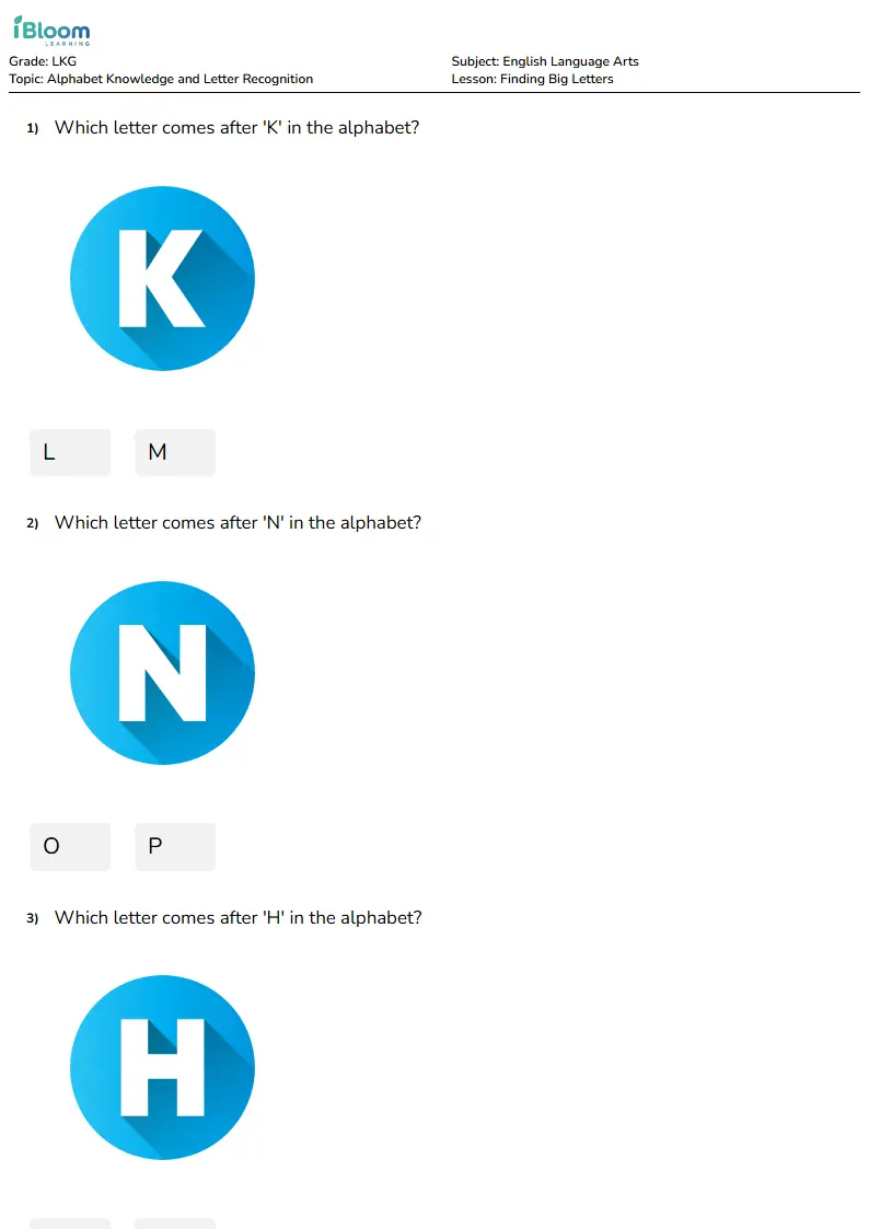 Free Finding Big Letters Worksheets for Lkg | iBloom