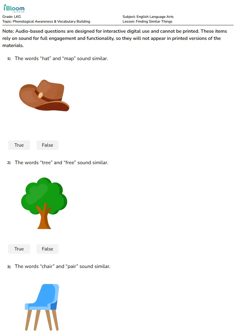 Free Finding Similar Things Worksheets for Lkg | iBloom