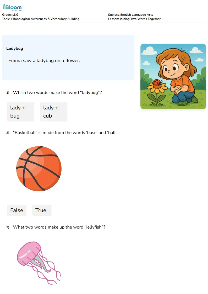 Free Joining Two Words Together Worksheets for Lkg | iBloom