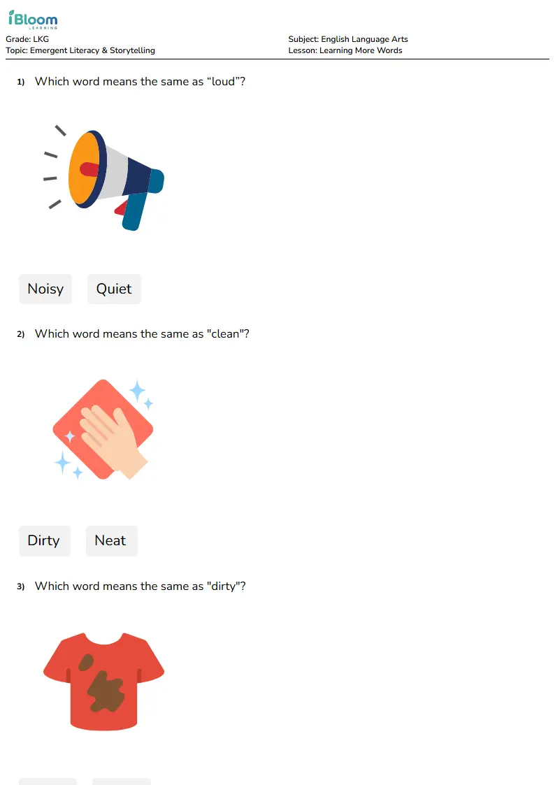 Free Learning More Words Worksheets for Lkg | iBloom