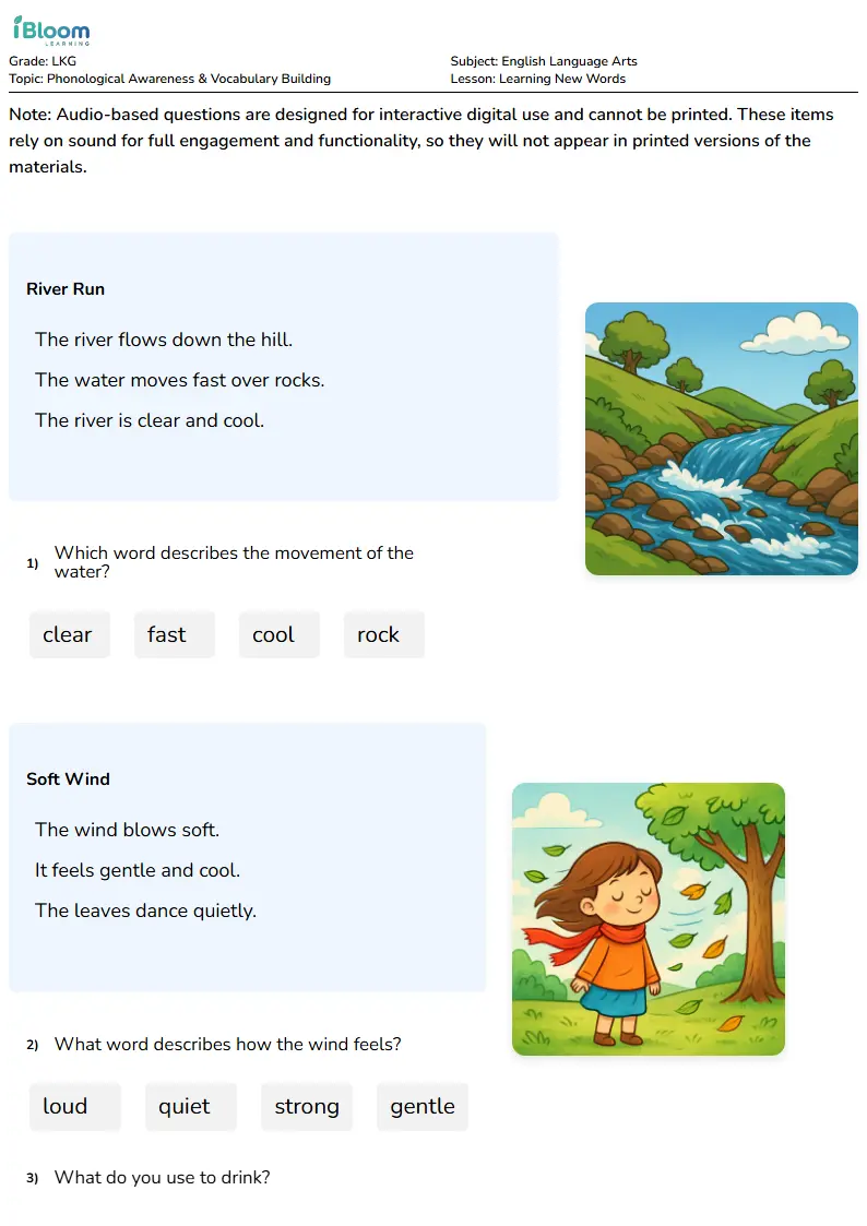 Learning New Words Worksheet for LKG