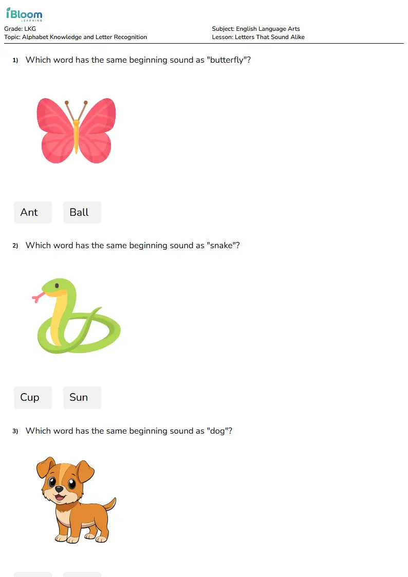 Free Letters That Sound Alike Worksheets for Lkg | iBloom