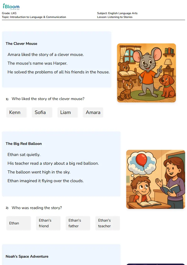 Listening to Stories Worksheet for LKG