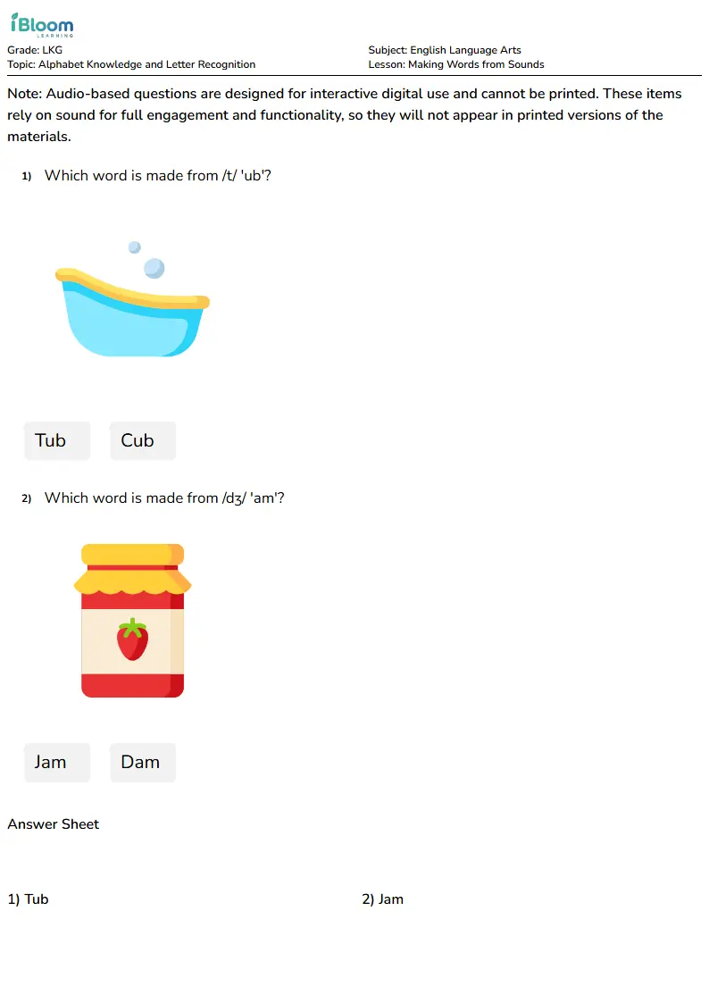 Free Making Words from Sounds Worksheets for Lkg | iBloom