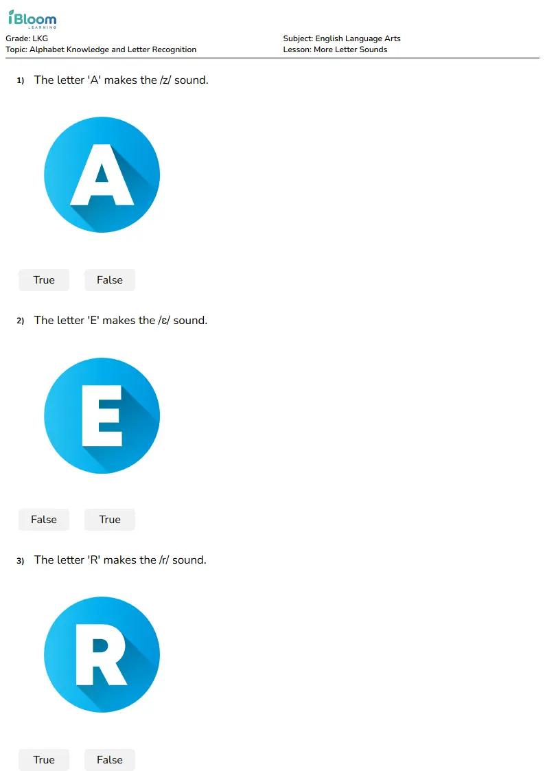 Free More Letter Sounds Worksheets for Lkg | iBloom