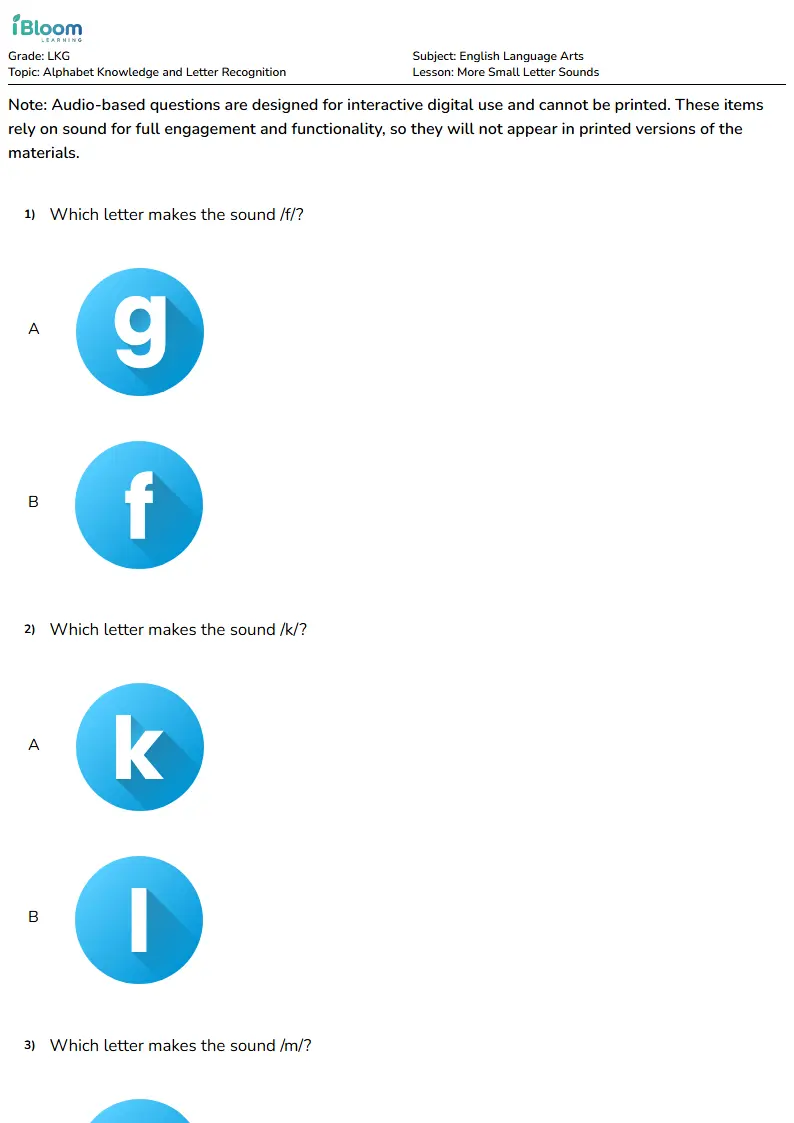 Free More Small Letter Sounds Worksheets for Lkg | iBloom