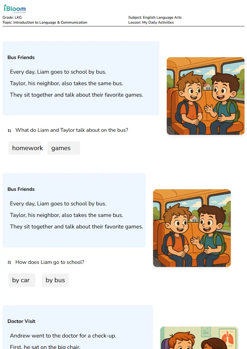 Free My Daily Activities Worksheets for Lkg | iBloom