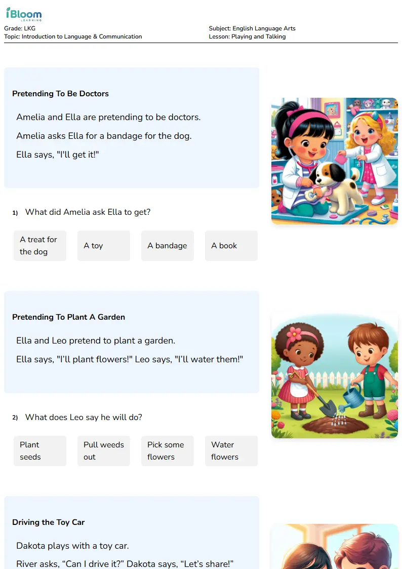 Free Playing and Talking Worksheets for Lkg | iBloom