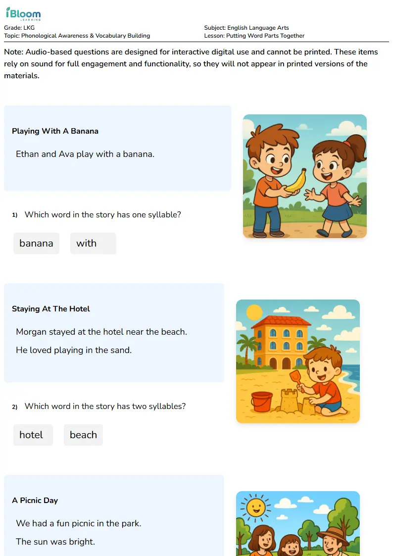 Free Putting Word Parts Together Worksheets for Lkg | iBloom