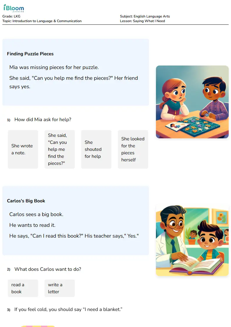 Free Saying What I Need Worksheets for Lkg | iBloom
