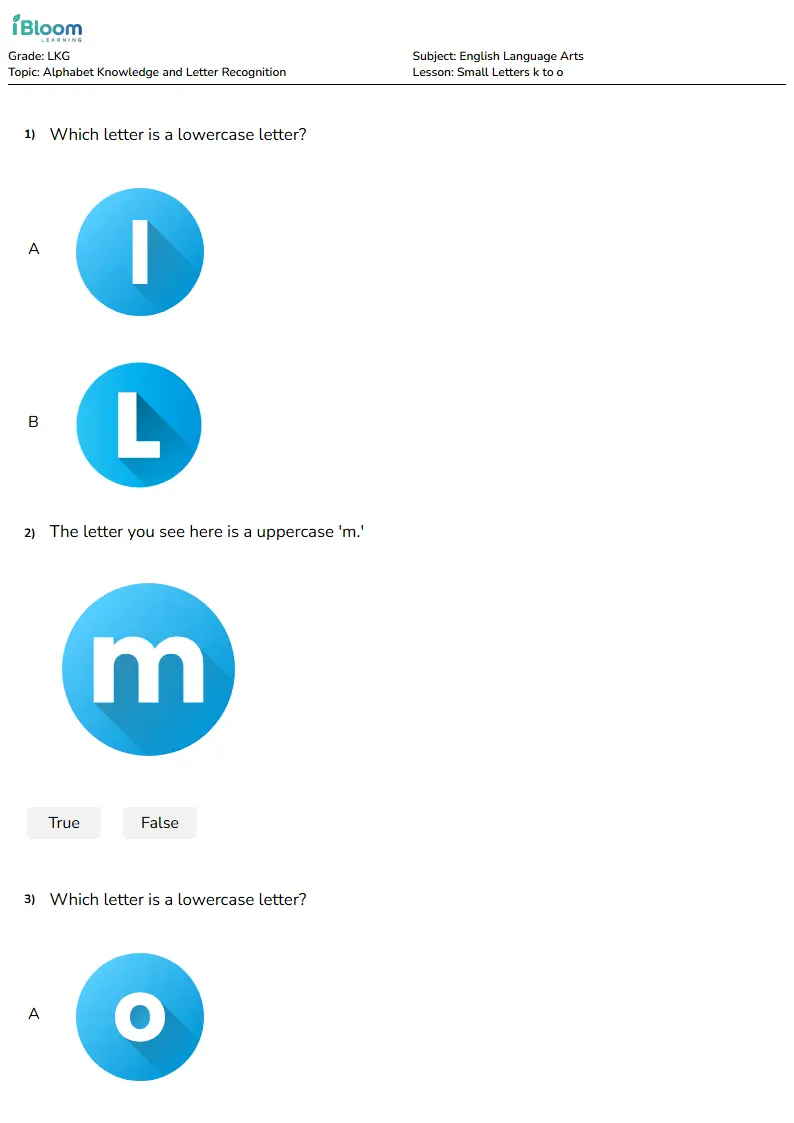 Free Small Letters k to o Worksheets for Lkg | iBloom