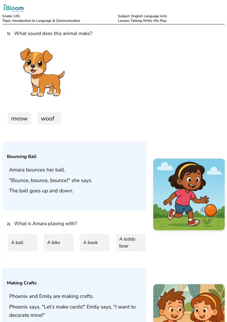 Free Talking While We Play Worksheets for Lkg | iBloom