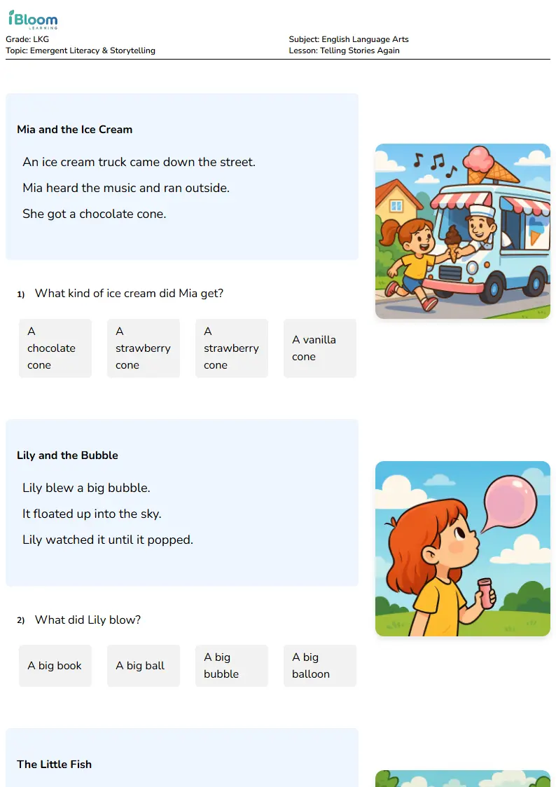Free Telling Stories Again Worksheets for Lkg | iBloom