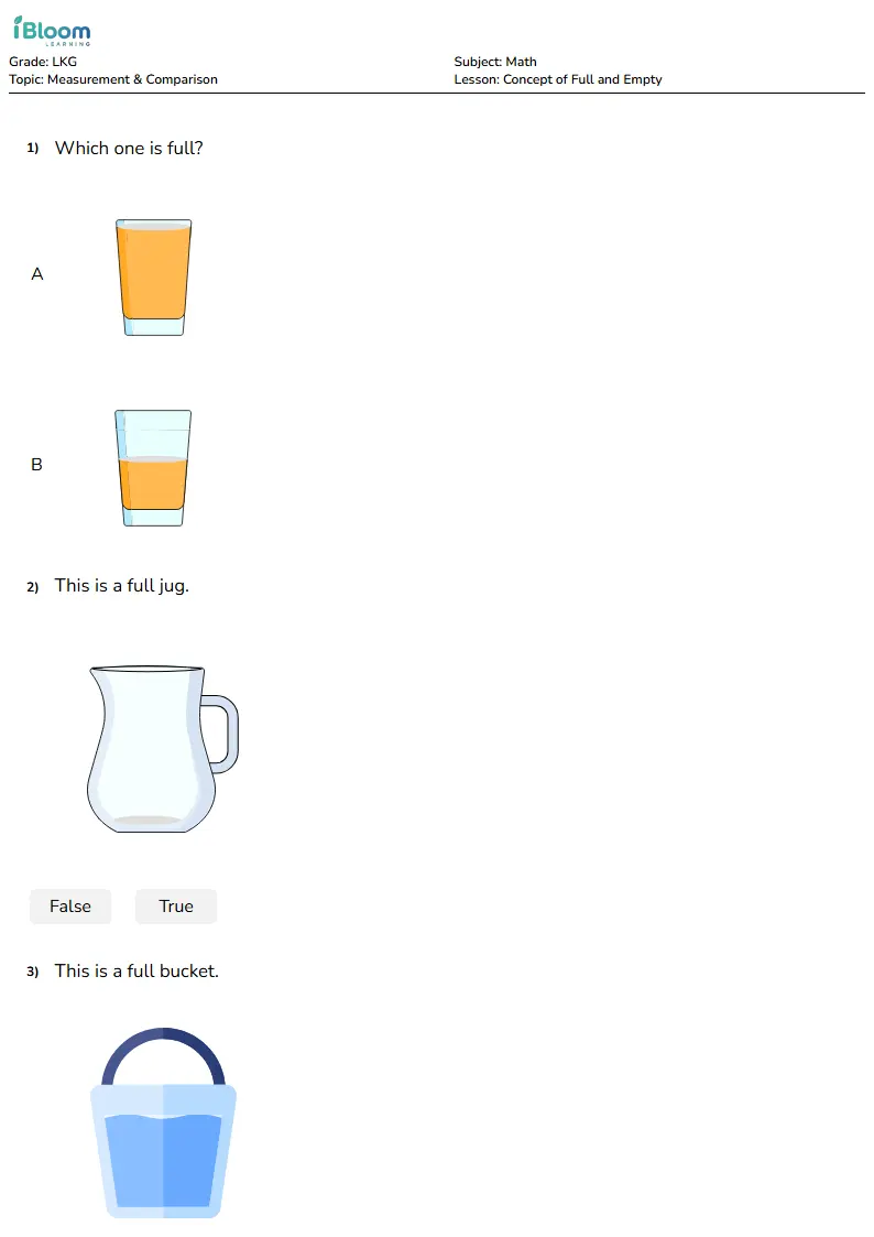 Full and Empty Worksheets for LKG
