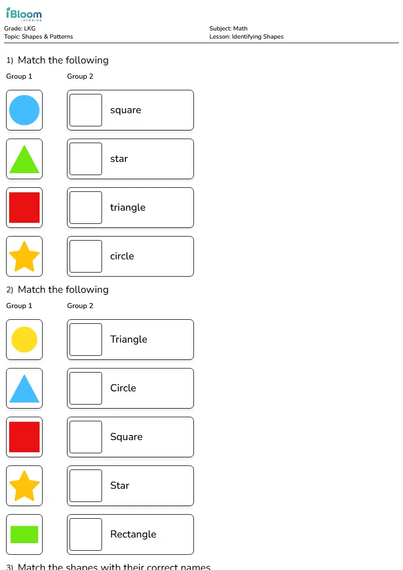 Free Identifying Shapes Worksheets for Lkg
