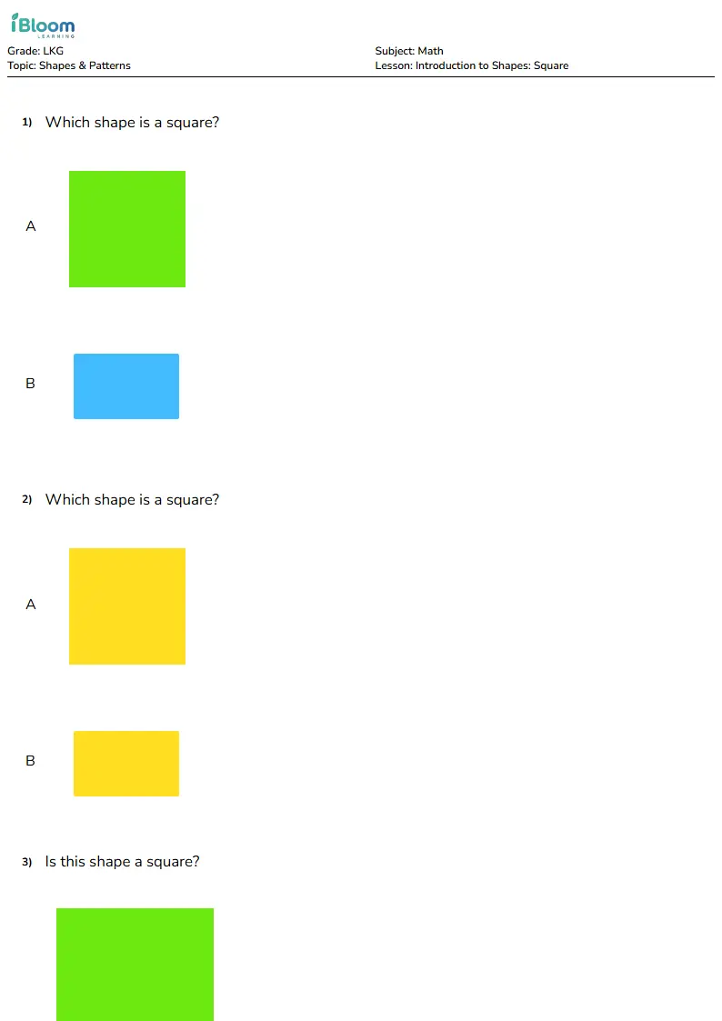 Square Shape Recognition Practice for LKG
