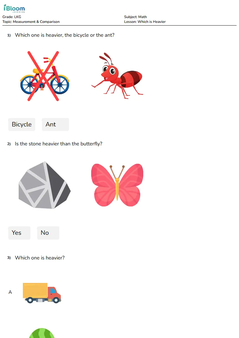 Free Which is Heavier Worksheets for Lkg
