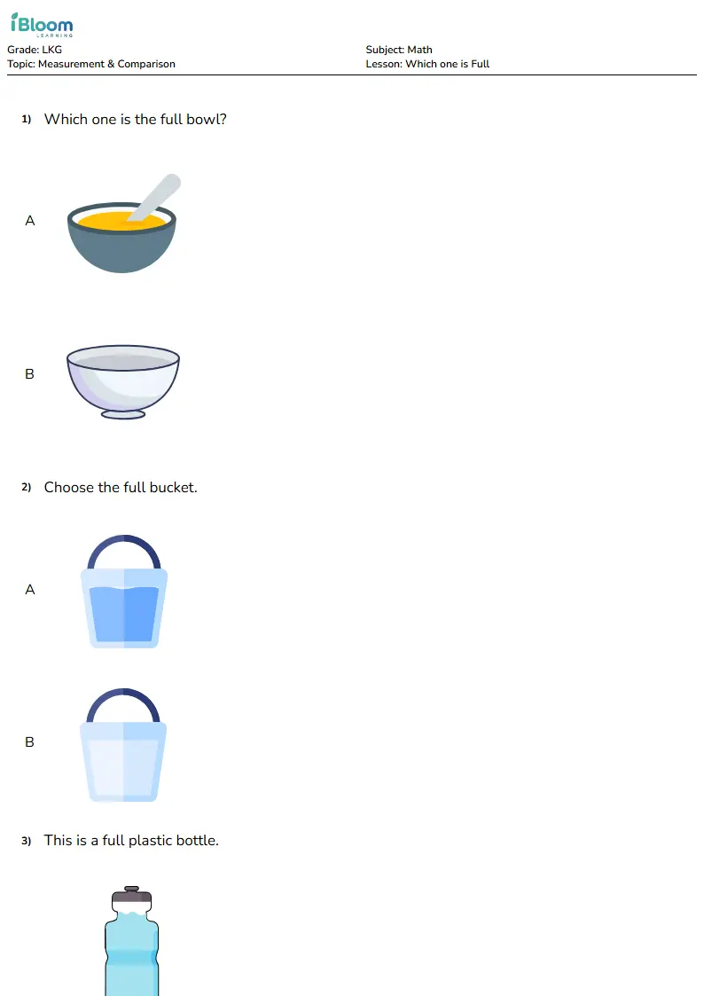 Free Which one is Full Worksheets for Lkg | iBloom