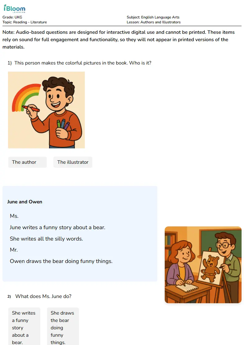 Free Authors and Illustrators Worksheets for Ukg | iBloom