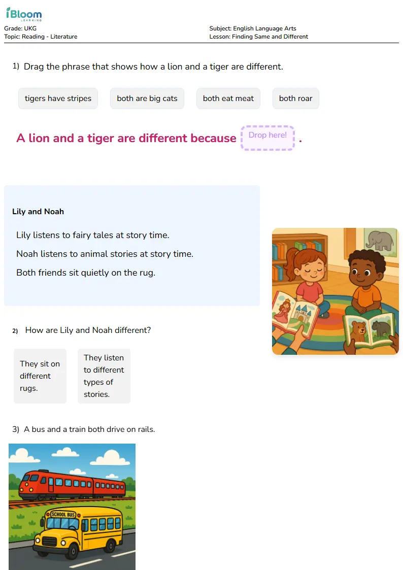 Free Finding Same and Different Worksheets for Ukg | iBloom