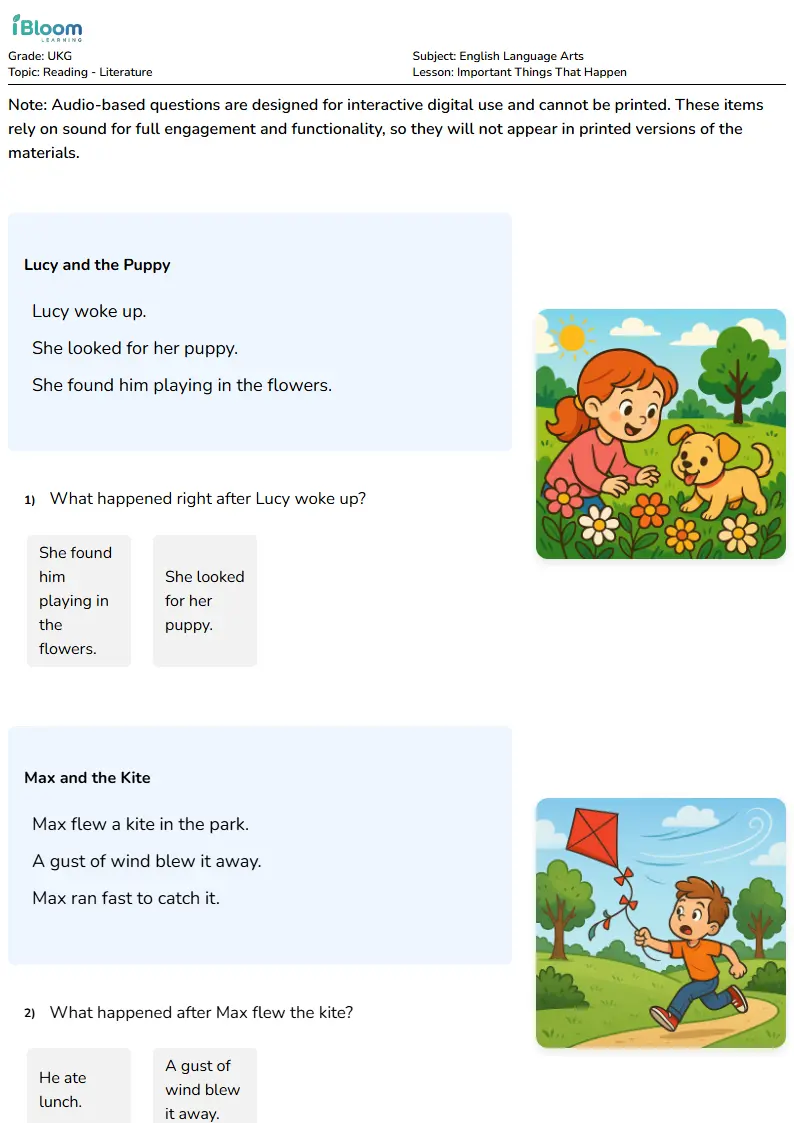 Free Important Things That Happen Worksheets for Ukg | iBloom