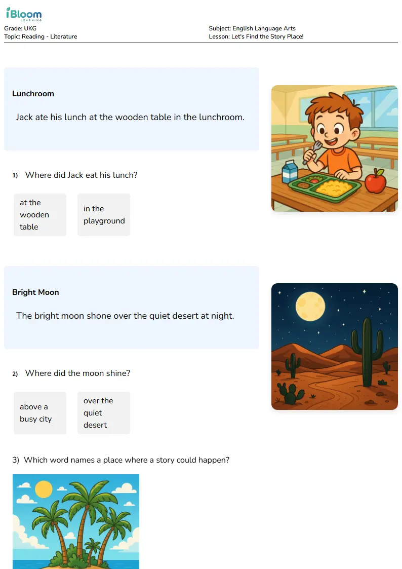 Free Let's Find the Story Place! Worksheets for Ukg | iBloom