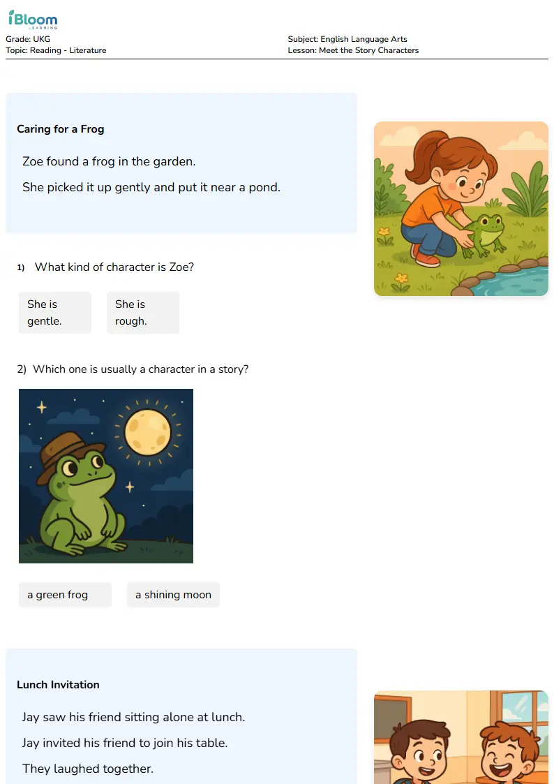 Free Meet the Story Characters Worksheets for Ukg | iBloom