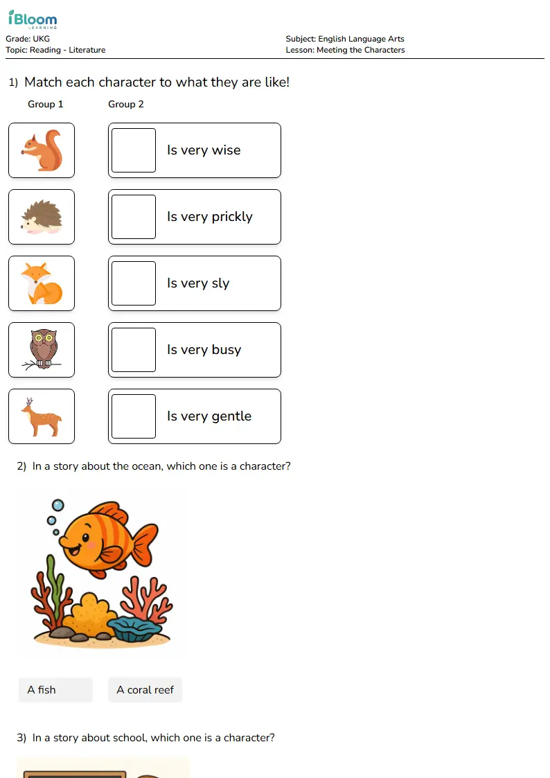 Free Meeting the Characters Worksheets for Ukg | iBloom