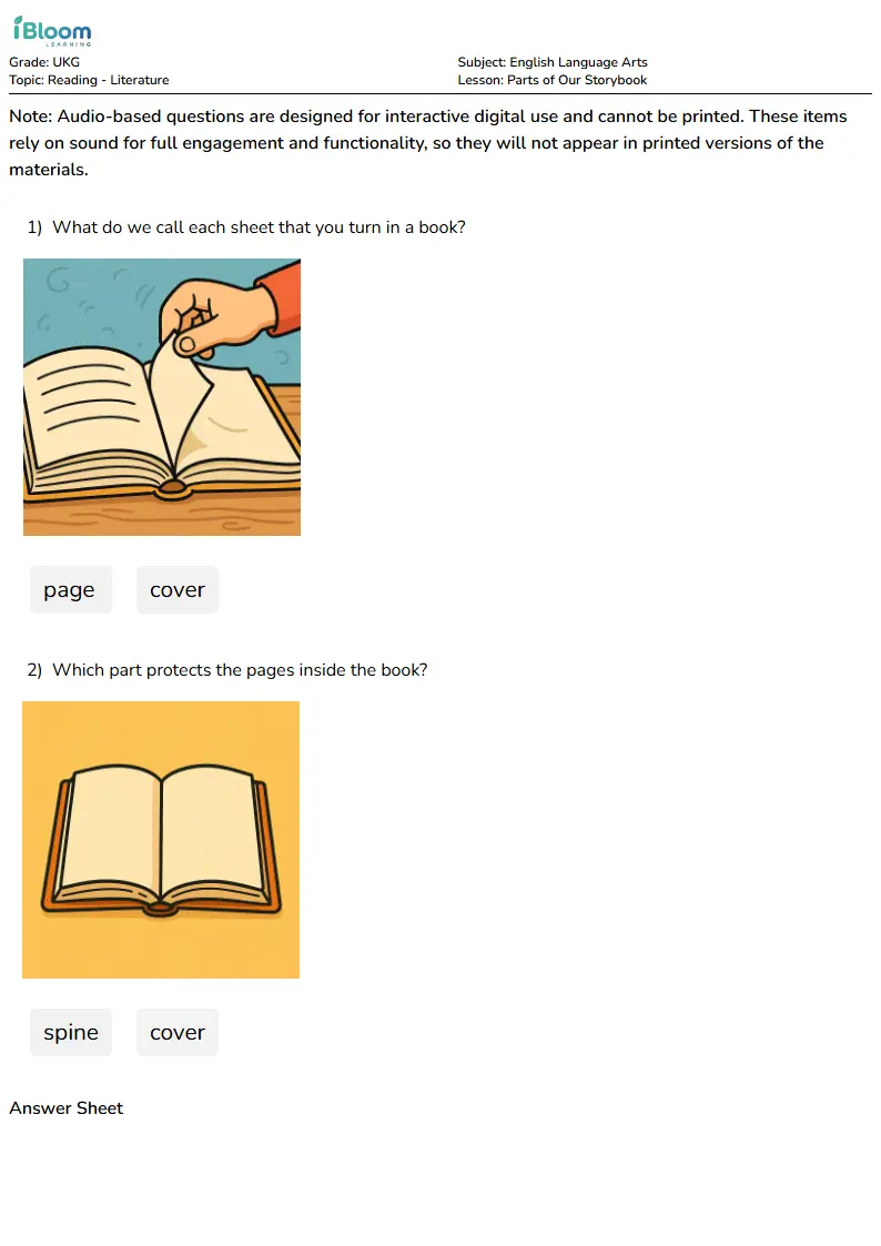 Free Parts of Our Storybook Worksheets for Ukg | iBloom