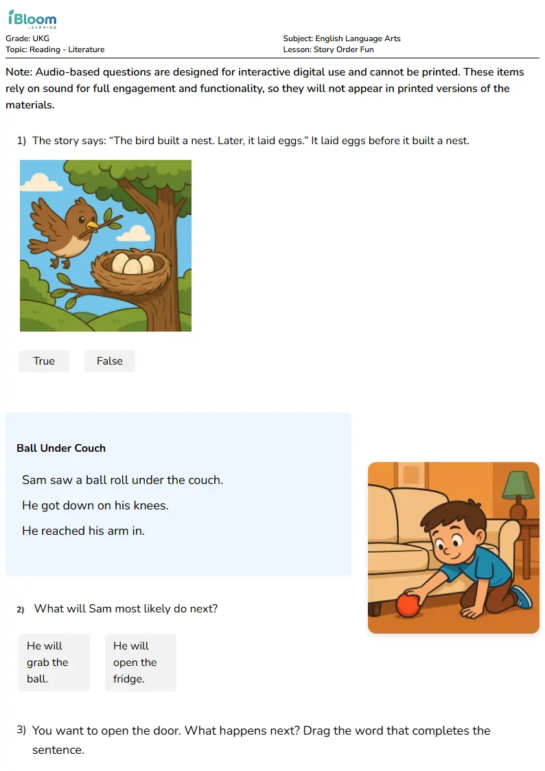 Free Story Order Fun Worksheets for Ukg | iBloom