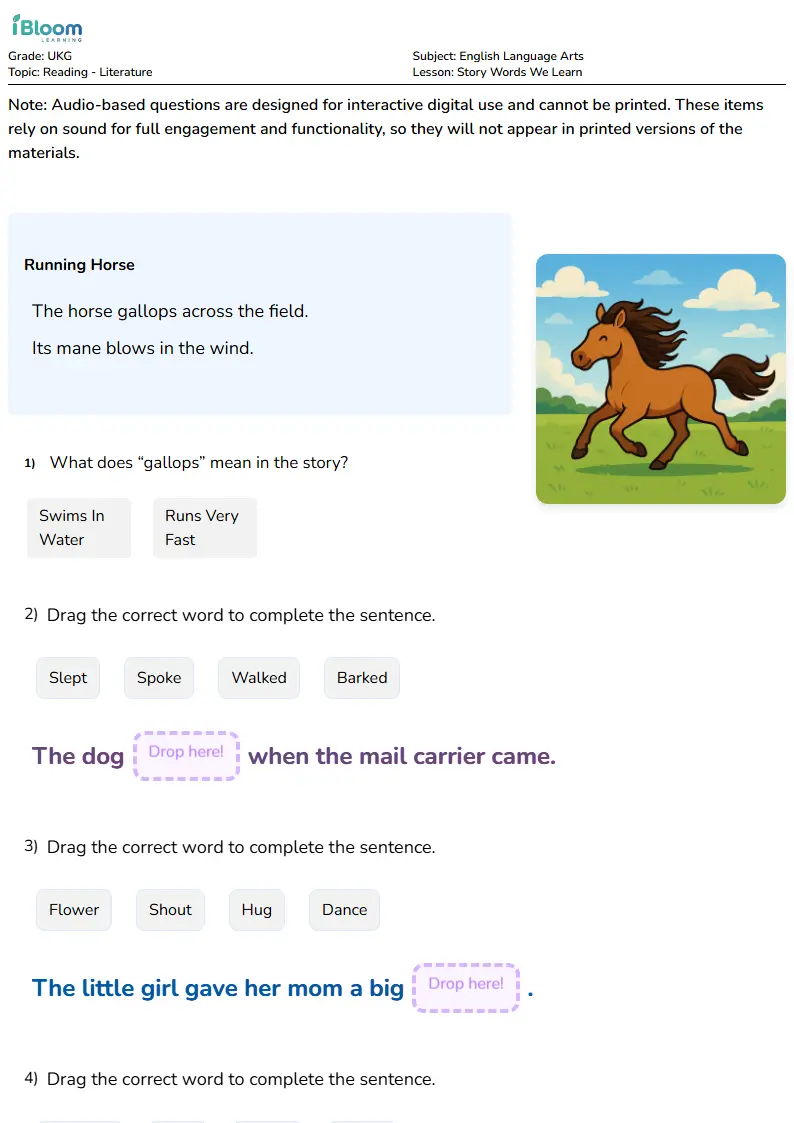 Free Story Words We Learn Worksheets for Ukg | iBloom