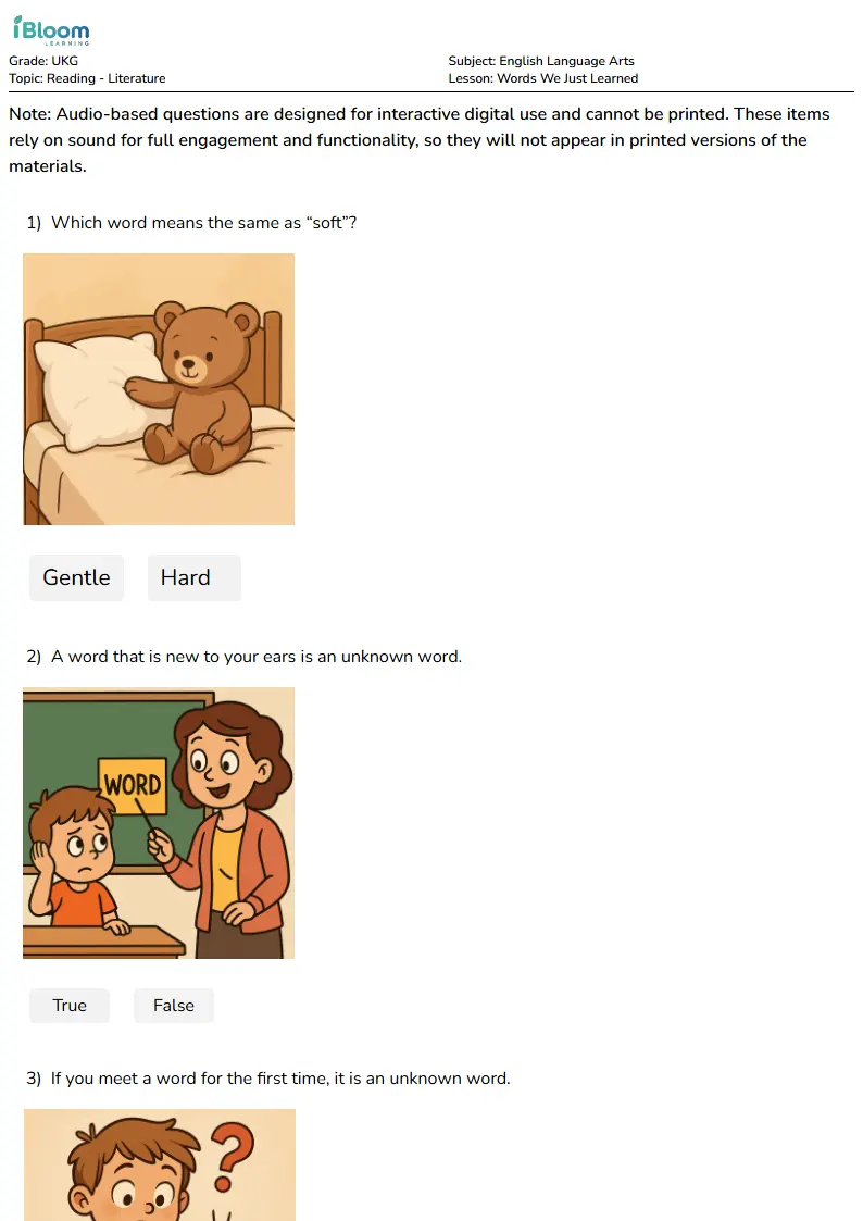 Free Words We Just Learned Worksheets for Ukg | iBloom