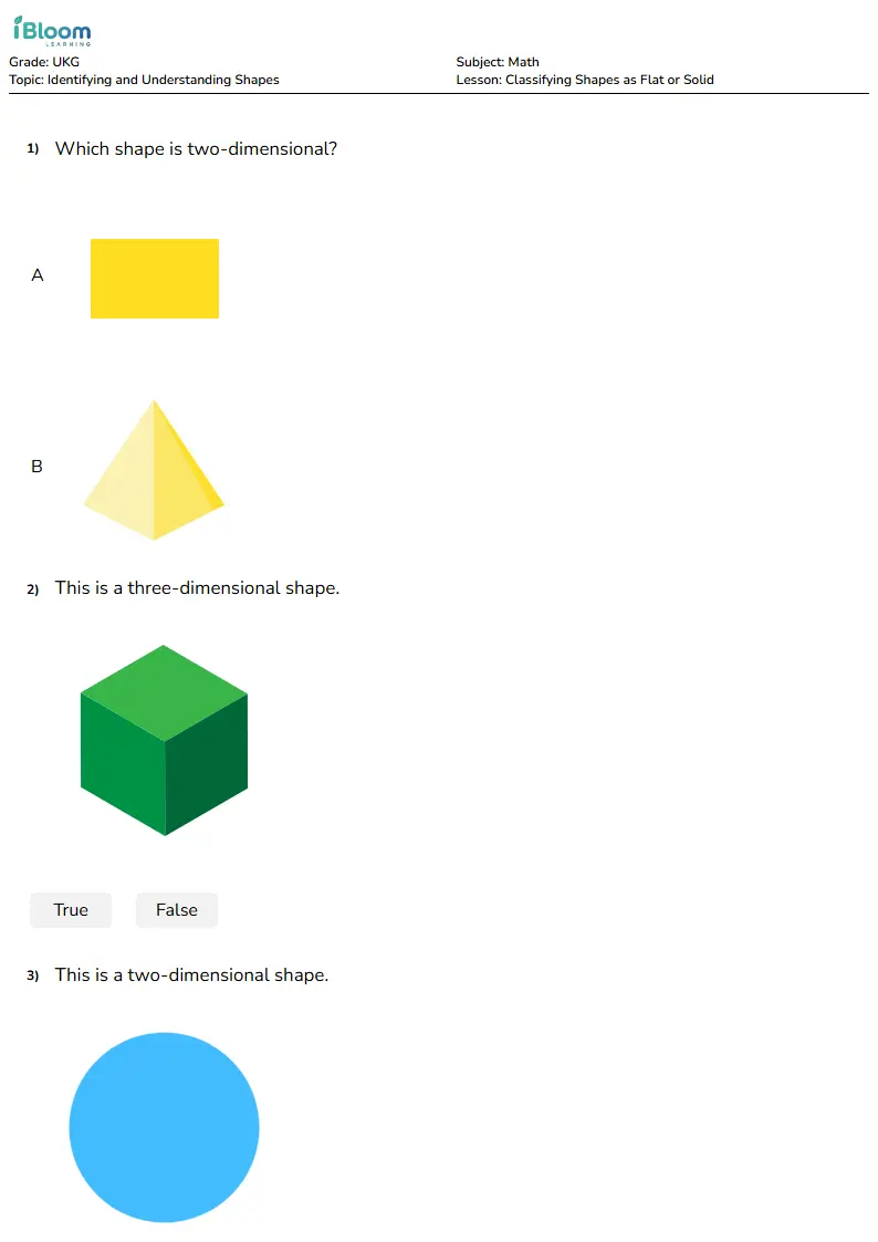 Free Classifying Shapes as Flat or Solid Worksheets for Ukg | iBloom