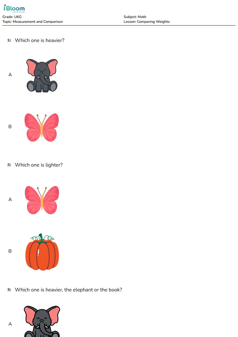 Free Comparing Weights Worksheets for Ukg | iBloom