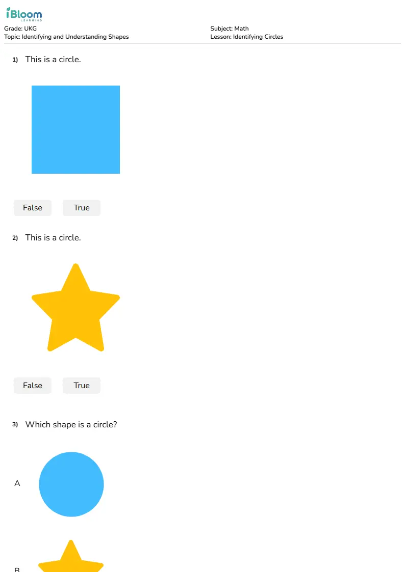 Identifying Circles Worksheet for UKG