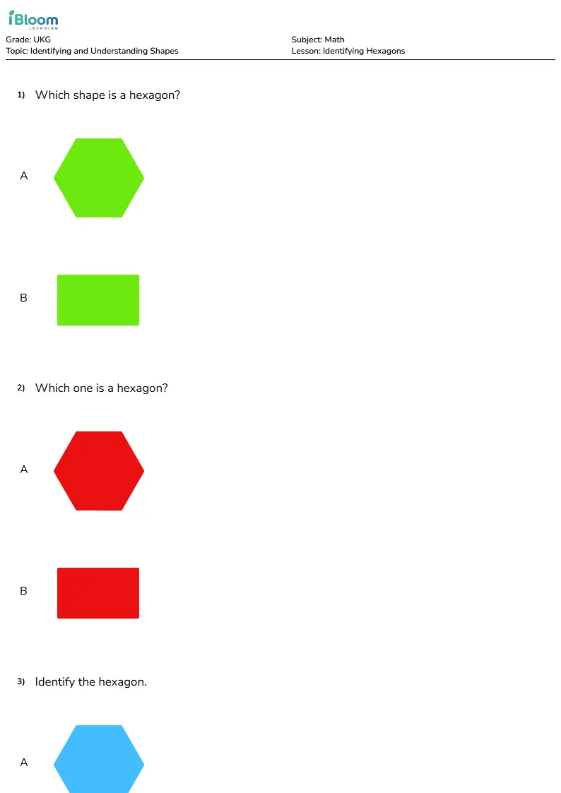 Free Identifying Hexagons Worksheets for Ukg | iBloom