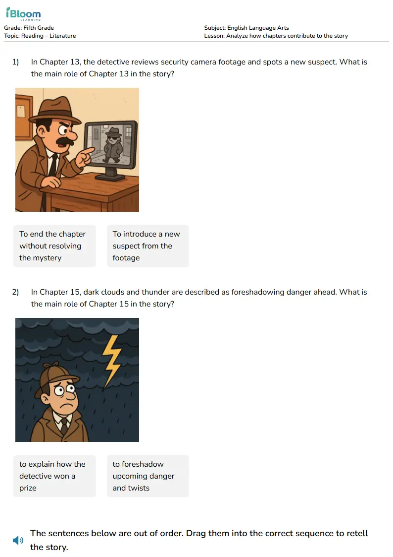 Free Analyze how chapters contribute to the story Worksheets for Grade 5