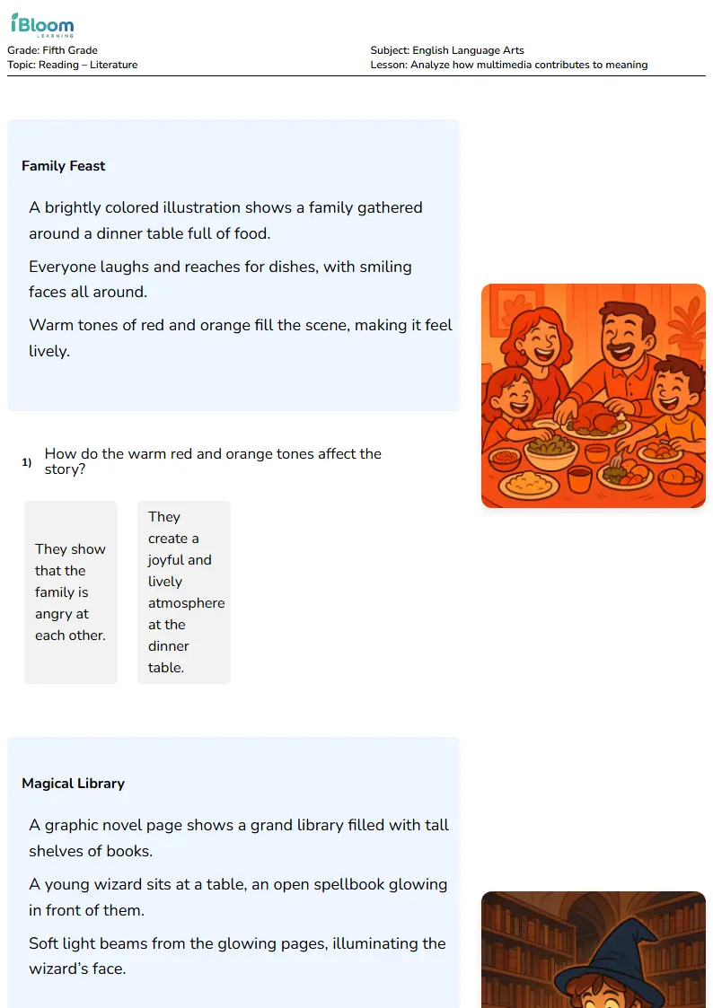 Free Analyze how multimedia contributes to meaning Worksheets for Grade 5