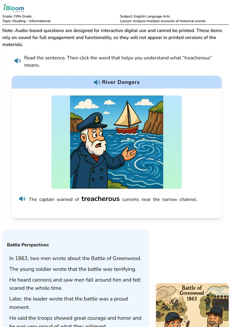 Free Analyze multiple accounts of historical events Worksheets for Grade 5