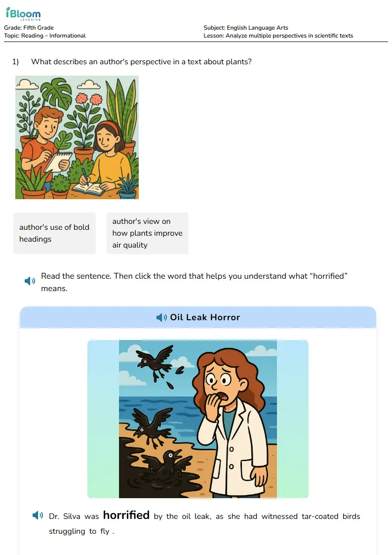 Free Analyze multiple perspectives in scientific texts Worksheets for Grade 5